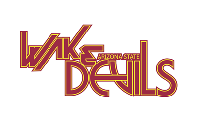 Wake Devils logo, Arizona State, in red and gold stylized text on white background.