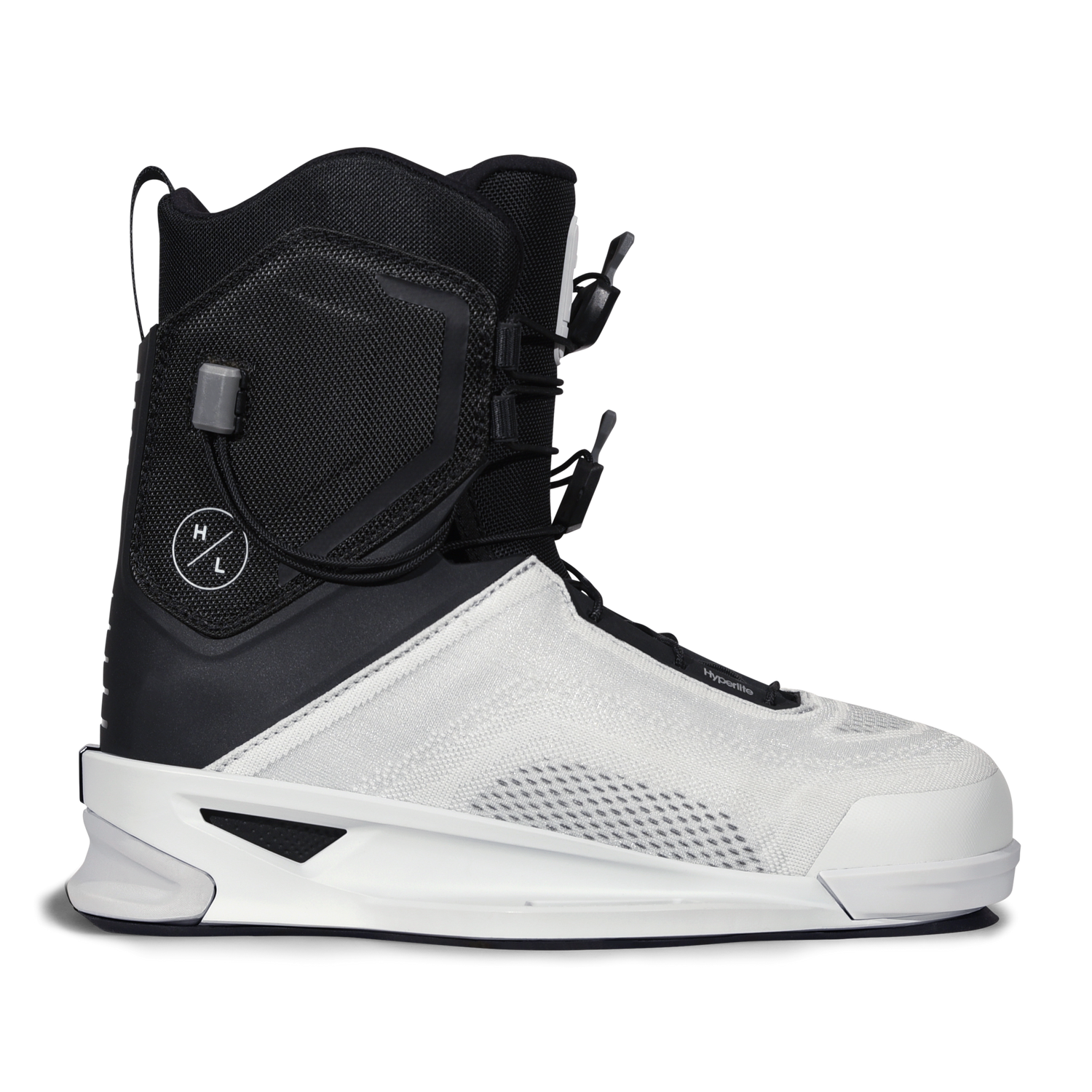 Side view of the MID Binding featuring a black upper panel and white textured lower.