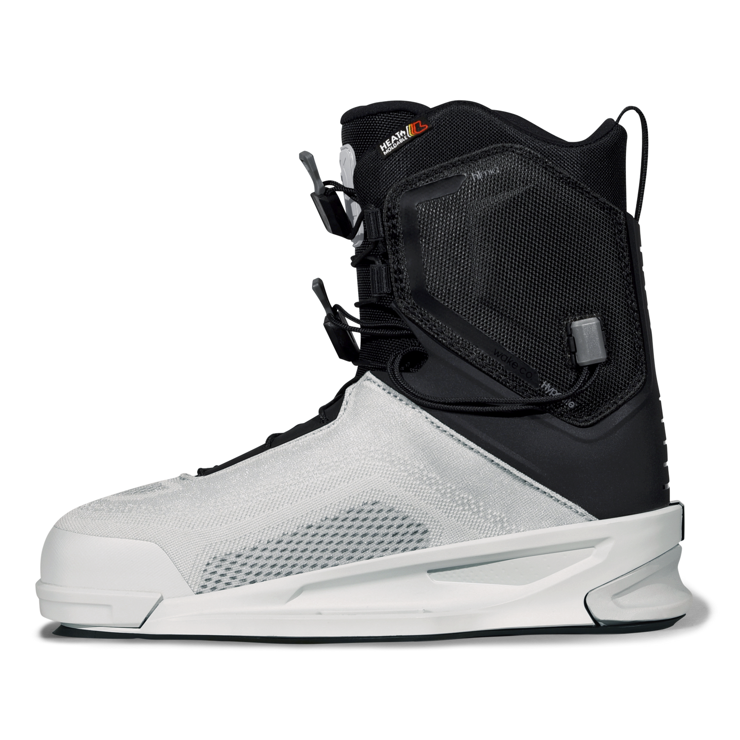 Inner side view of the MID Binding with black side panel and white knit lower section.