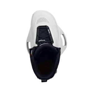 Top view of the MID Binding showing black laces, white toe panel, and padded opening.