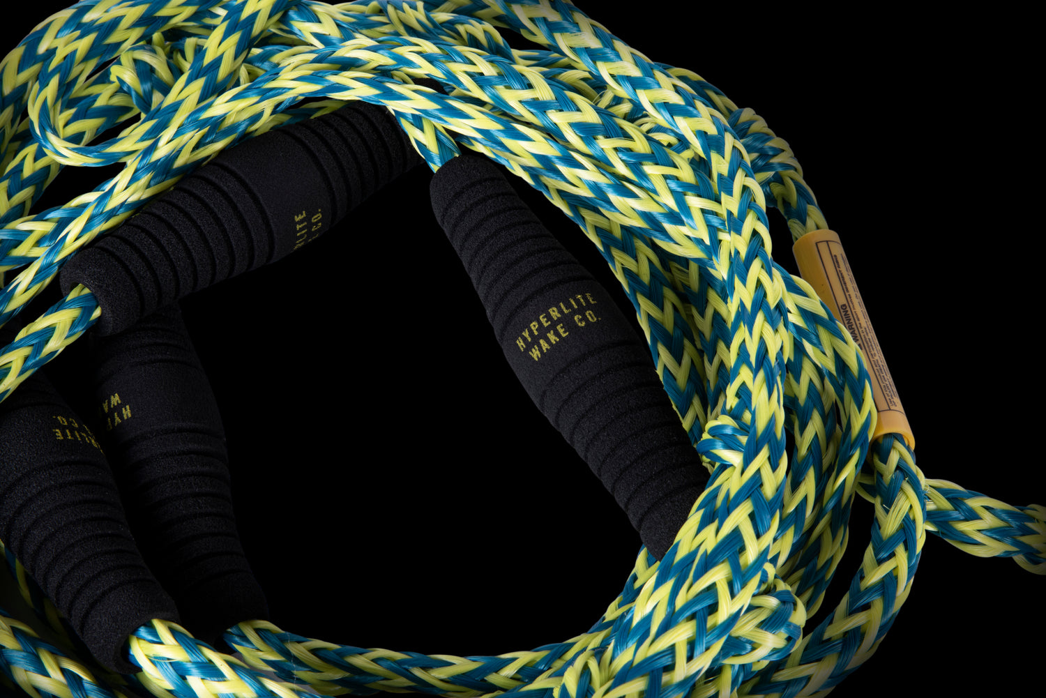 25 Pro Surf Rope w/ Handle Blue & Yellow, coiled with black handles.