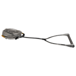 Angled view of Classic handle with gray end caps and grip, attached to coiled gray rope.