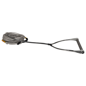 Angled view of Classic handle with gray end caps and grip, attached to coiled gray rope.