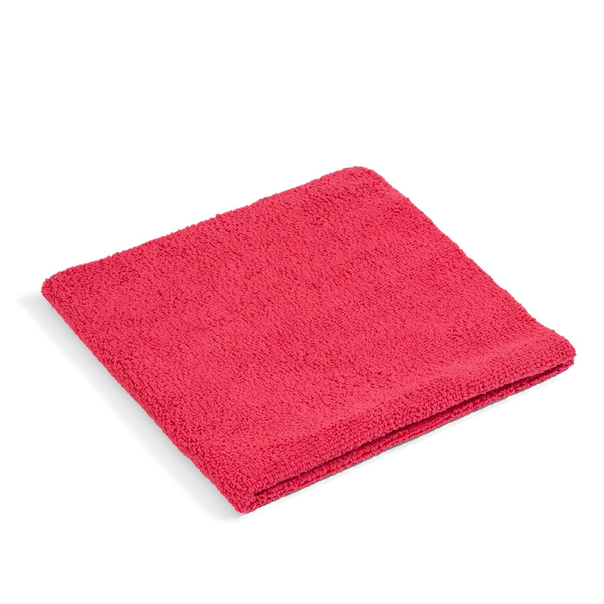 Red microfiber cleaning towel neatly folded.