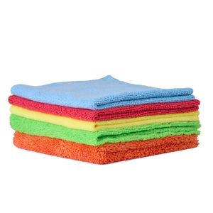 Stack of colorful microfiber cloths.