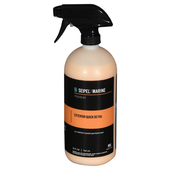 Exterior Quick Wax and Sealant in a 32 oz spray bottle with black trigger sprayer, and black label with orange details.