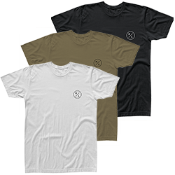 Shop T 3-pack showing black, olive, and white tees with matching HL circle logos on chest.
