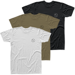 Shop T 3-pack showing black, olive, and white tees with matching HL circle logos on chest.