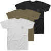 Front view of the olive Shop T with a small black HL circle logo on the left chest.