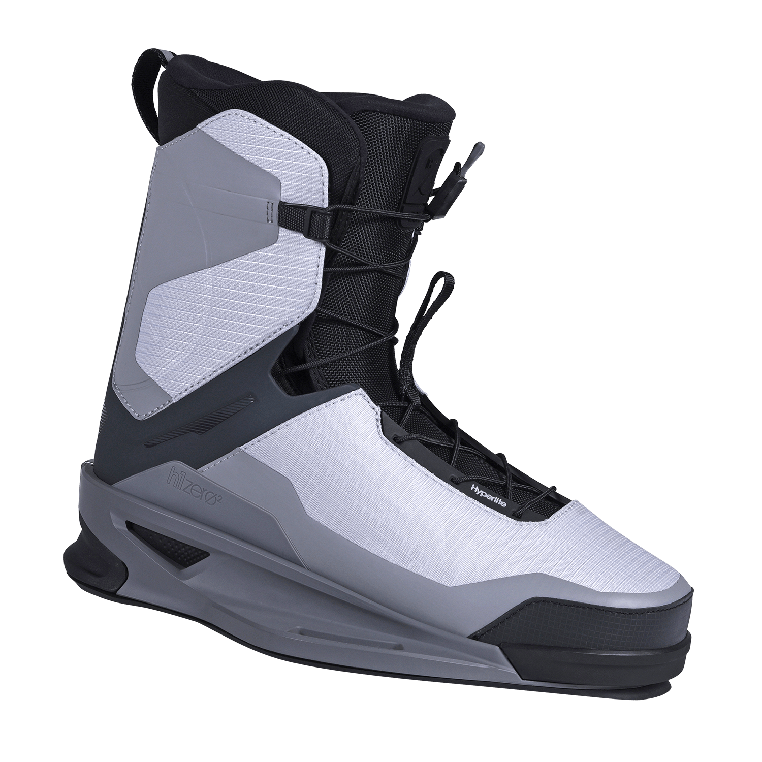 ZER02 Binding: Gray and black wakeboard boot for optimal energy transfer.