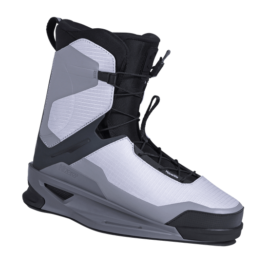 ZER02 Binding: Gray and black wakeboard boot for optimal energy transfer.
