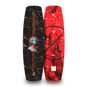 Front and back views of the Bloodline wakeboard show the black Medusa top and red H/L logo base.