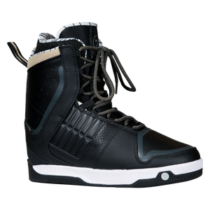 Angled view of the black Freepress Boot with a ribbed side panel, gray accents, and a white midsole.