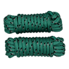 Top view of two coiled green dock lines with black and gray flecks, tightly wrapped with looped ends.