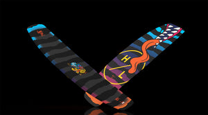 Angled view of two crossed Murray Jr. wakeboards showing both sides.