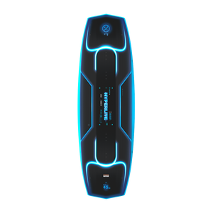 Top view of black Murray Pro wakeboard with glowing blue outline and molded contours.