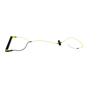 Top view of Plus T-Handle with a black textured grip, neon yellow end caps and line, a T-grip and end loop.