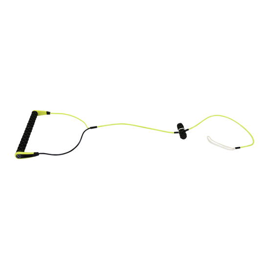 Top view of Plus T-Handle with a black textured grip, neon yellow end caps and line, a T-grip and end loop.