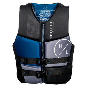 Front view of Prime - Men's CGA Vest Blue/Blk with blue and grey panels, Hyperlite text and a large logo.