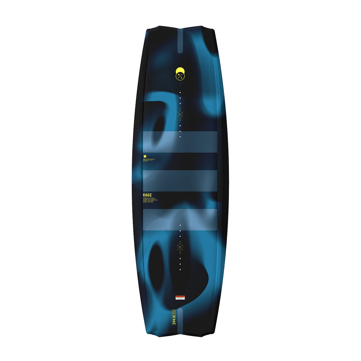 Top view of blue and black Rage wakeboard.