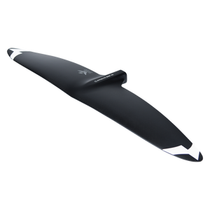 Angled view of the black Raptor 900 Front Wing with white chevron wingtips and a raised center mount.