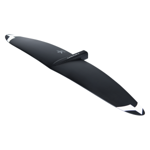 Angled view of the black Raptor 900 Front Wing with white chevron wingtips and a raised center mount.