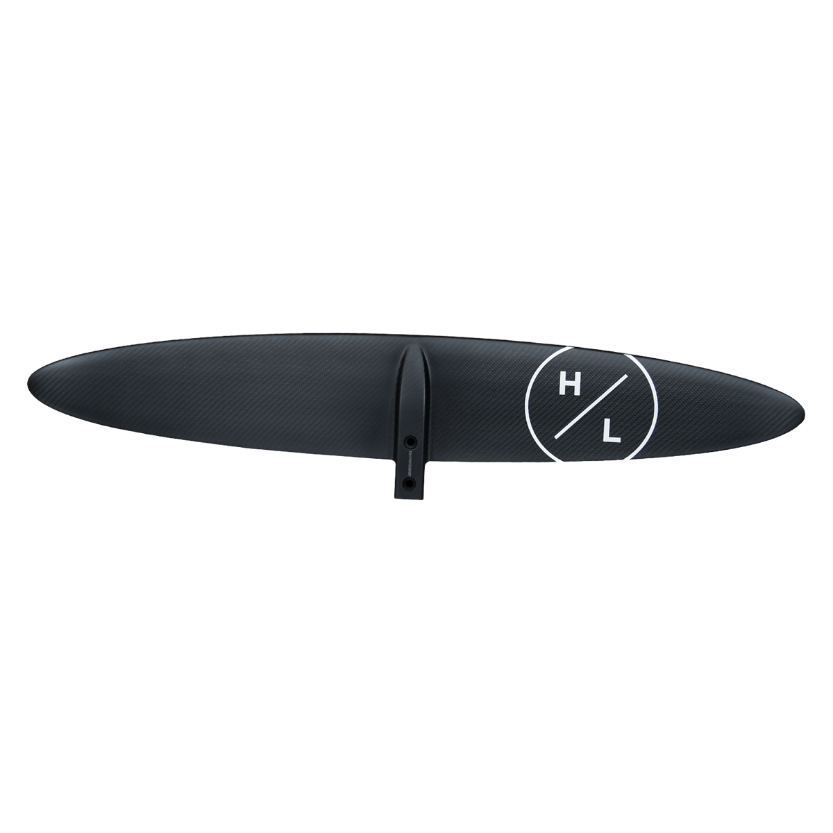 Bottom view of the Raptor 900 Front Wing in woven black, with a squared center mount and two bolt holes.