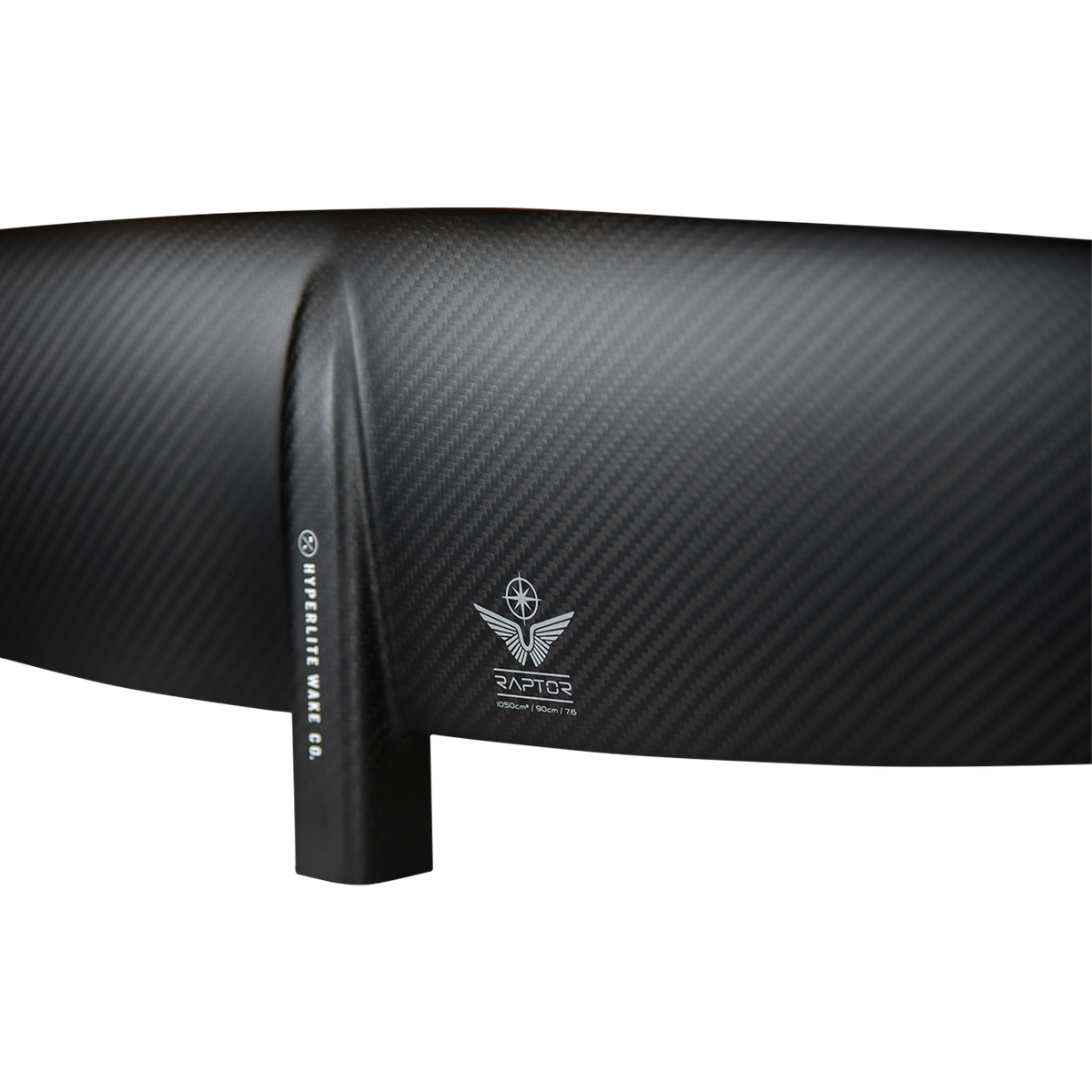 Close-up of the winged Raptor emblem on the Raptor 900 Front Wing's woven black finish near the mount.