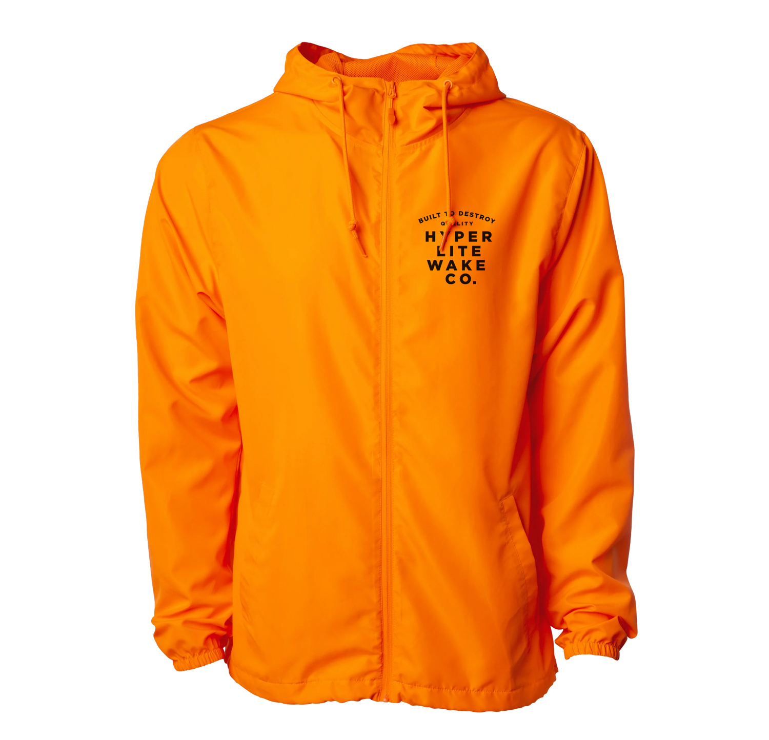 Orange Breaker jacket with hood and Hyperlite Wake Co. logo on the chest.