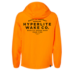 Orange Breaker Windbreaker Jacket, waterproof with hood and black text.