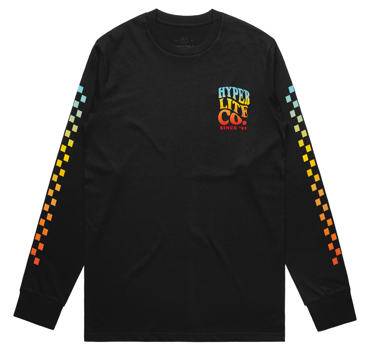 Chiller LS Tee - Black with rainbow pixel design and Hyper Lite Co. Since 92 logo.