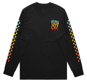 Chiller LS Tee - Black with rainbow pixel design and Hyper Lite Co. Since 92 logo.