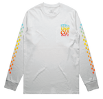 Chiller LS Tee - White with pixel gradient sleeves; HYPER LITE CO. SINCE 92 text.