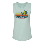 Coastal Tank with Wake Vibes and palm trees on retro stripes.