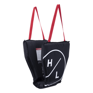 Black HL Cove Cushion with red straps and H L logo. Ideal padded seat.