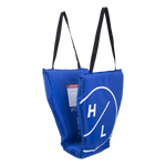 Blue HL Cove Cushion with black straps and white logo for hands-free relaxation.