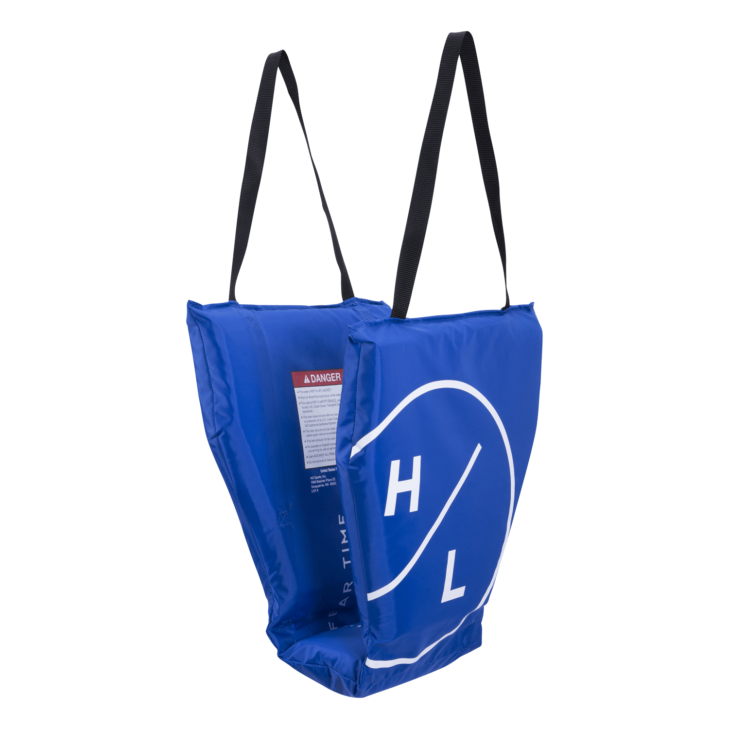 Blue HL Cove Cushion with black straps and white logo for hands-free relaxation.