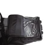 Wheelie Board Bag: Black and gray insulated cooler with a zippered lid.