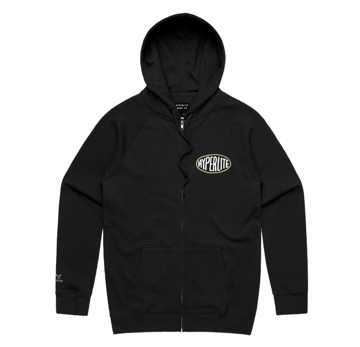 The Gasser Zip Hoodie - Black features HYPERLITE on chest and anti-pill fleece.