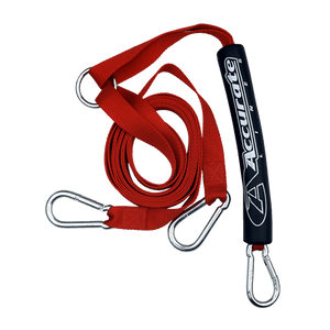 Red and black Nylon Webbing Boat Tow Harness with wakeboard connection clips.