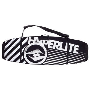 Black & white Rubber Wrap bag with bold logo, striped design, and Velcro closure.