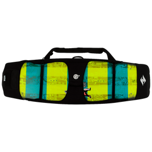 Rubber Wrap with vibrant blue and yellow stripes and graphic designs.