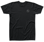 Black Shop Tee with a small circular logo on the left chest.