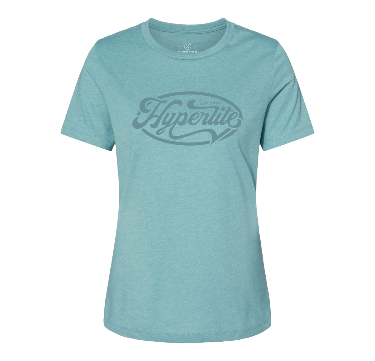 Teal Surfer Rosa Tee in combed cotton with grey Hyperlite logo on the front.