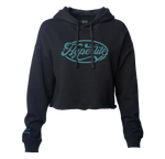 Wake Club Crop Hoodie, lightweight black with teal Hyperlite logo on the front.