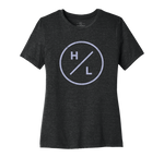 Wolfpack Tee: Black soft blend ladies T-shirt with a circular H/L logo on the front.