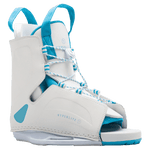 White/blue Allure Binding with laces, open toe design.