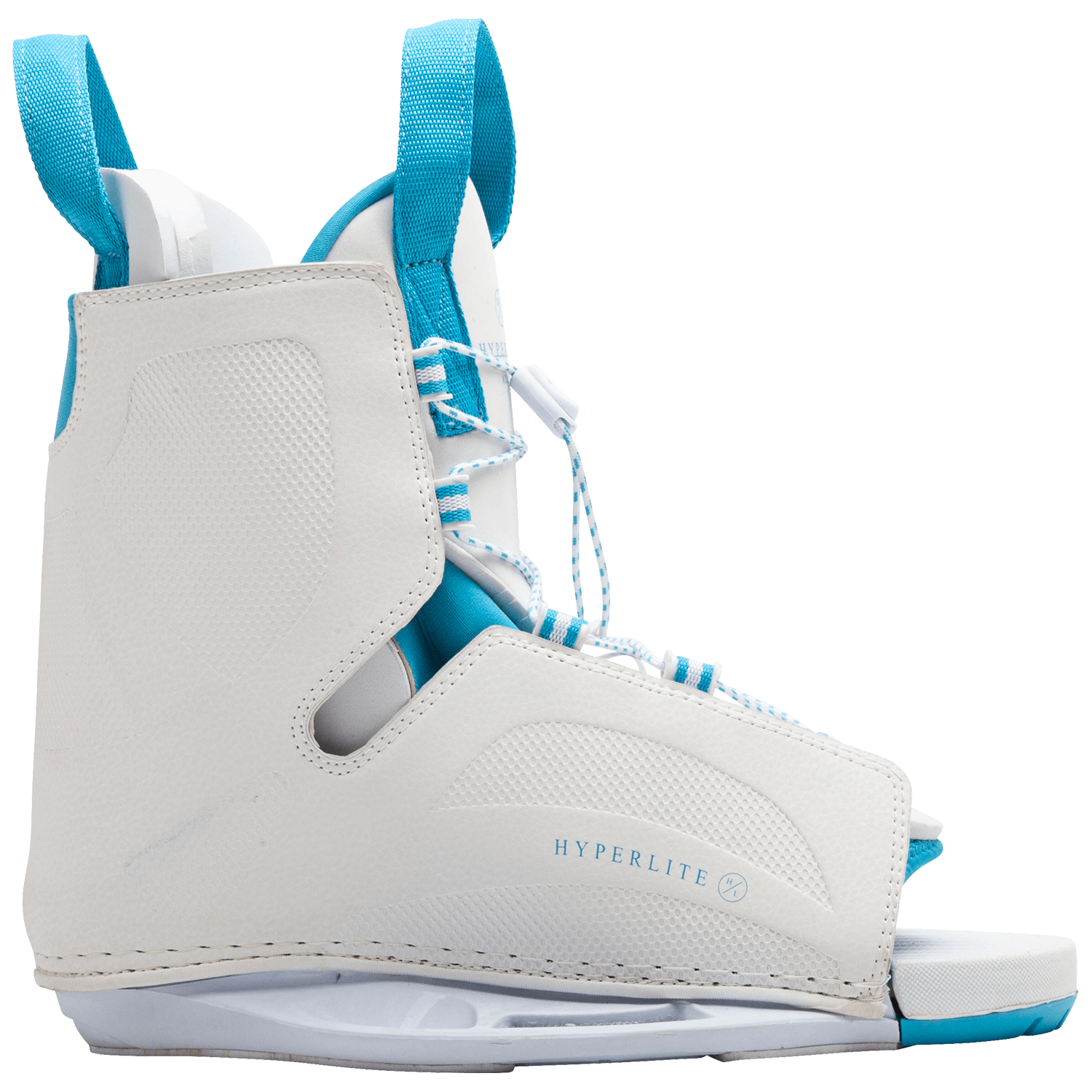 White & blue Allure Binding with adjustable Low Pro Plate System.