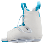 Allure Binding: White/blue wakeboard boot with laces and adjustable straps.
