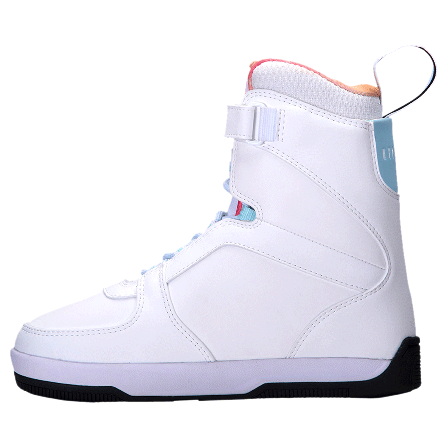 Aries Boot 2024: High-top sneaker, black sole, blue accents, rubber traction outsole.